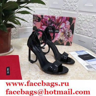 Dolce  &  Gabbana Heel 10.5cm Leather Sandals Patent Black with D & G Heel 2021